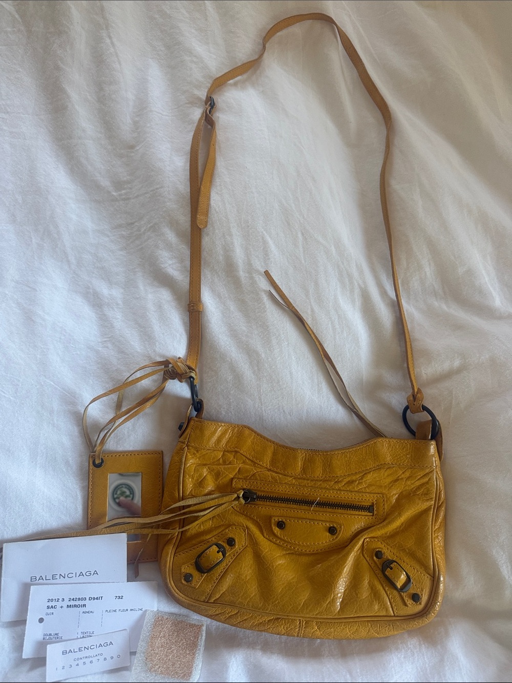 Balenciaga Mustard Leather Crossbody with Tassel Details
